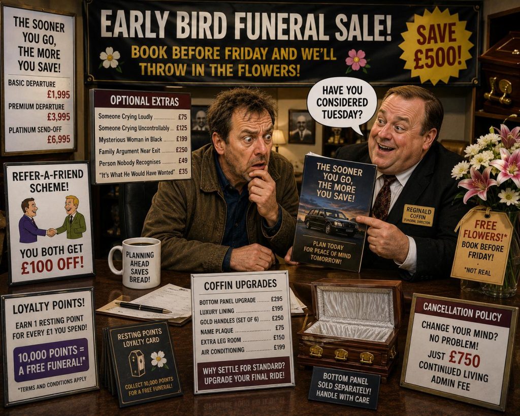YOU LEFT SOMETHING IN YOUR BASKET — YOUR FUNERAL IS WAITING